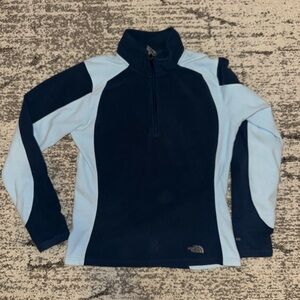 Vintage The North Face Women’s Zip-Up Fleece Sweater - Dark Blue and Light Blue